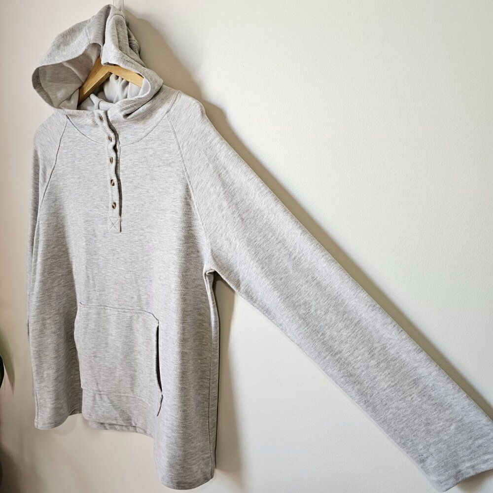 EUC COTTON BLEU LIGHT GREY SUPER SOFT HOODED SWEATER QUARTER BUTTONED SIZE SMALL - Picture 2 of 16